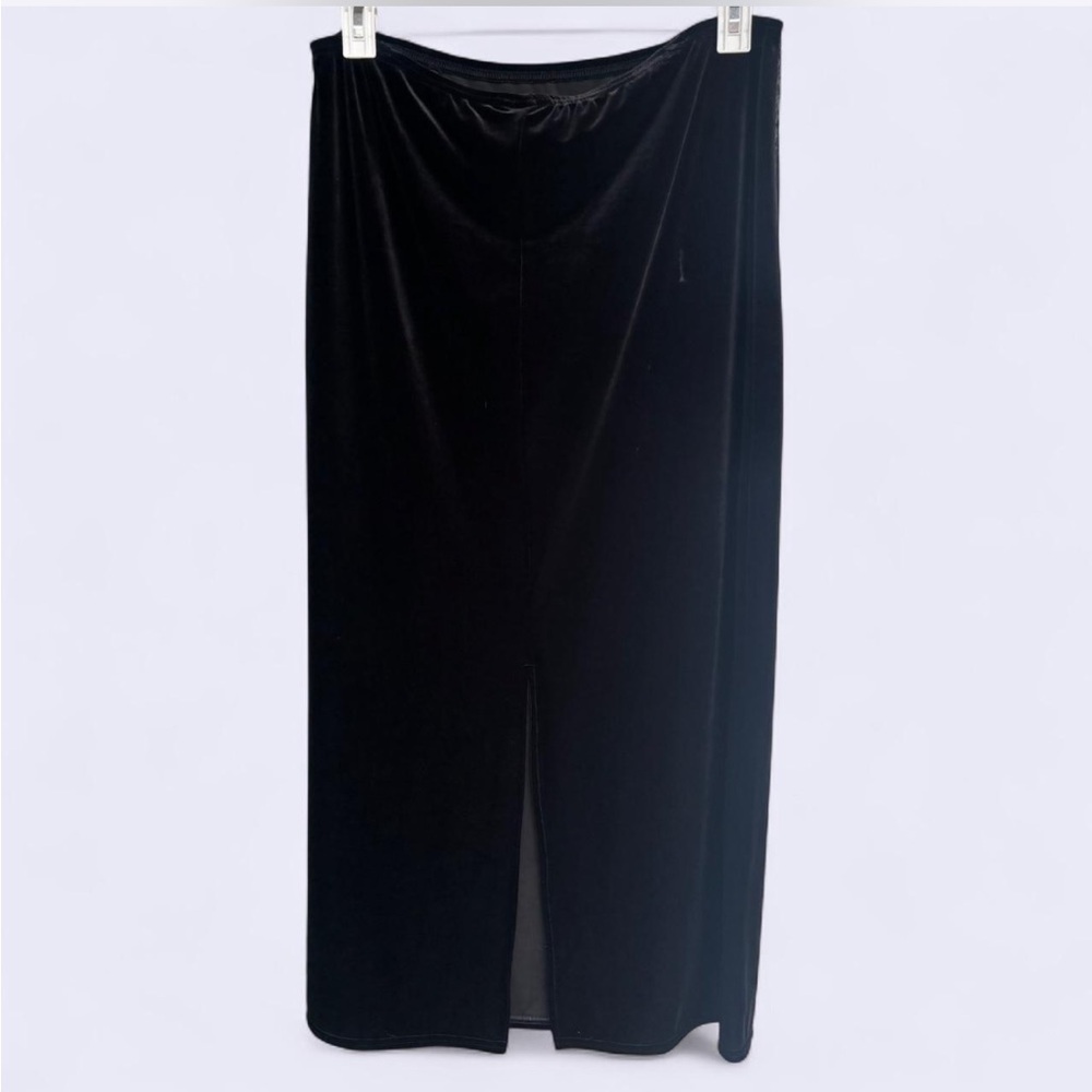 Kathie Lee Collection Black Velvet Midi Skirt Large